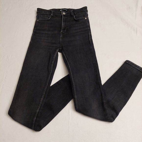 Zara Black Acid Wash Denim High Rise Skinny Jeans Stretch Women's Size 4 - Picture 10 of 12